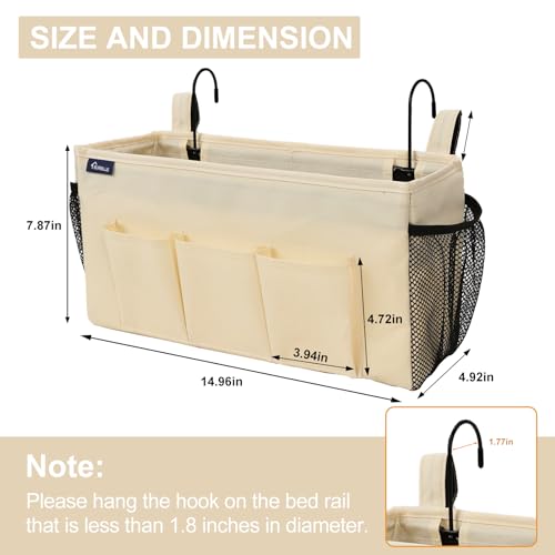 Bedside Organizer with Hook Bedside Caddy Hanging Storage Bag with Adjustable Straps and Water Bottle Holder for Home College Dorm Bunk Bed Accessories