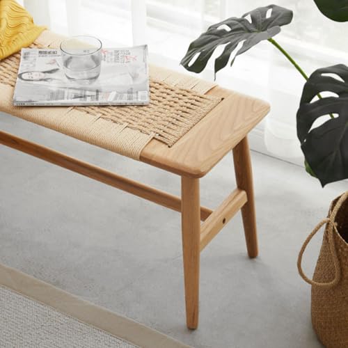 Oak Dining Bench with Woven Design