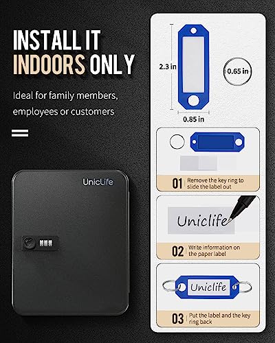 28 Key Steel Key Cabinet with Combination Lock Wall Mounted Key Organizer with Resettable Code Black Digital Security Box with Hooks and Large Key Tag Labels Identifiers in 5 Assorted Colors