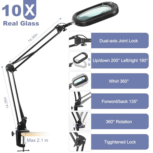 Large Magnifying Glass with Light and Clamp