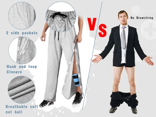 Men's Tearaway Pants for Post Surgery 2 Side Velcro Breakaway Open Bottom Sweatpants Women Loose Fit Rip Off Cotton Pants