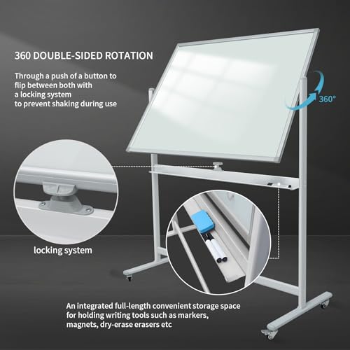 Rolling Writeboard Premium Tempered Magnetic Glass Double Sided Easel