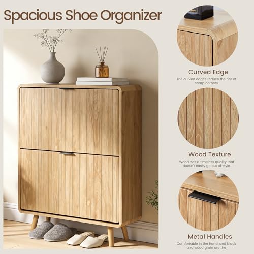 47" Fluted Large Shoe Cabinet with 4 Flip Drawers