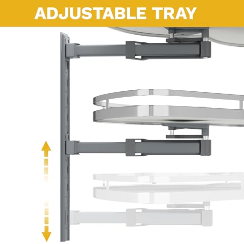 28-Inch 2-Tier Lazy Susan Turnable for Cabinet, Rotating 2-Shelf Lazy Susan Corner Organizer with Adjustable Height for Kitchen Pantry, Chrome-Plated Double Spinning Corner Organizer, Silver