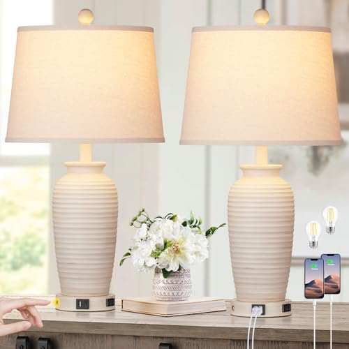 25" Farmhouse Jar Table Lamps Set og 2 Retro Farmhouse Rustic Bedside Lamp