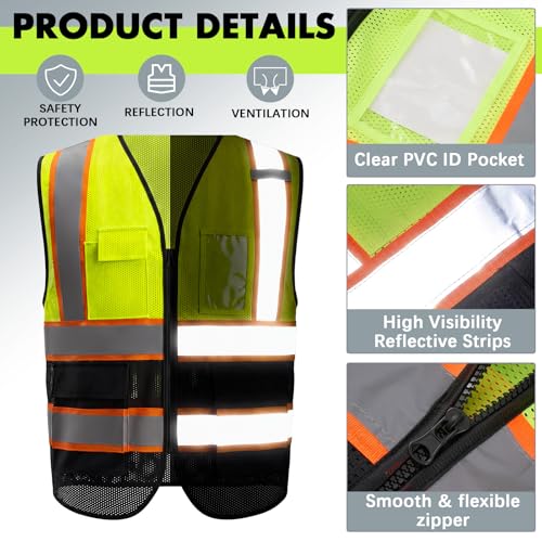 4 Pcs Safety Vest for Men Women Reflective Hi Vis Shirt