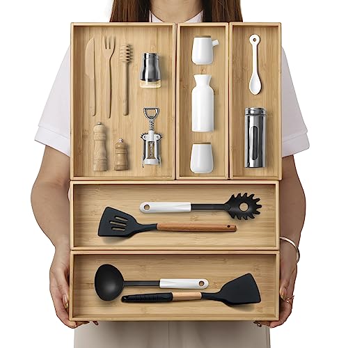 Bamboo Drawer Organizer for Kitchen Utensils