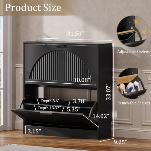 Fluted Shoe Storage Cabinet for Entryway