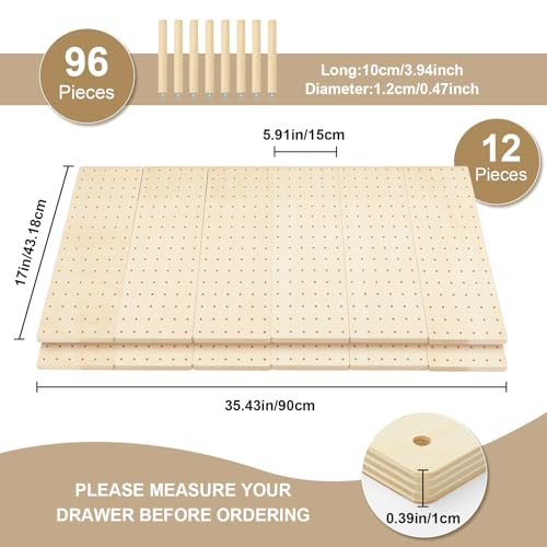 12 Pcs Wooden Pegboard Drawer Organizer