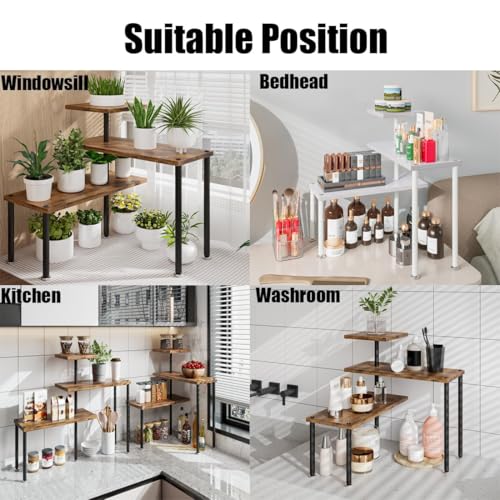Corner Shelf Countertop Organizer 3 Tier Kitchen Corner Shelves Adjustable Spice Storage Rack for Bathroom Coffee Area Over Sink