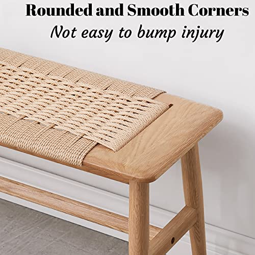 Oak Dining Bench with Woven Design