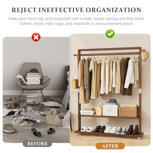 Solid Wood Clothes Rack with Wheels