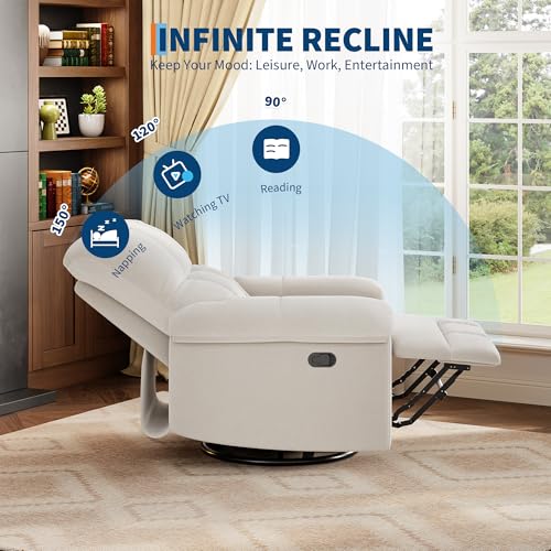 Swivel Rocking Nursery Recliner Chair Rocker Recliner Glider Deep Seat PU Leather Sofa Chair with high Backrest for Nursery