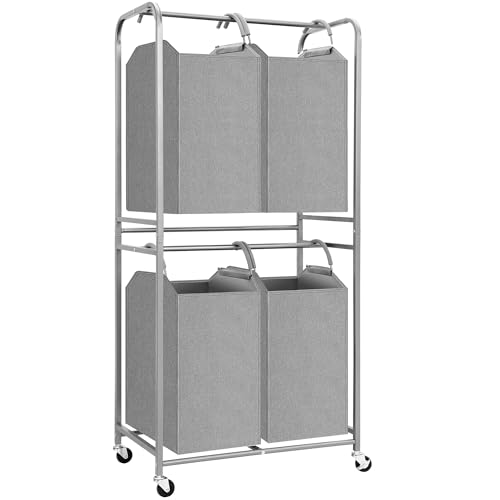 Vertical Laundry Hamper with Removable Tote Bags