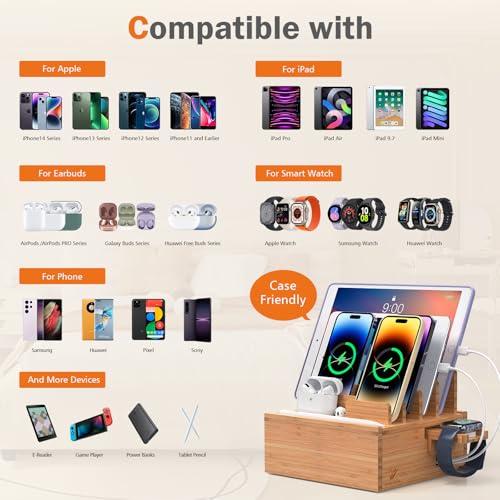 7 Slot Bamboo Charging Stations with USB Charger