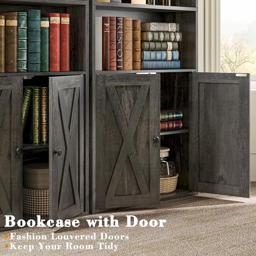 Industrial Bookshelves and Bookcases with Doors Set of 2 Floor Standing 6 Shelf Display Storage Shelves 70 in Tall Bookcase for Home Office