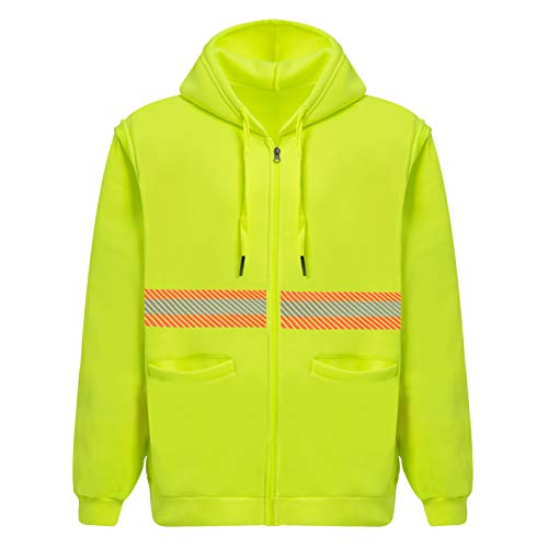 High Visibility Reflective Safety Hoodie Jacket With Removable Sleeves Hi Vis Outdoor Protective Workwear Unisex