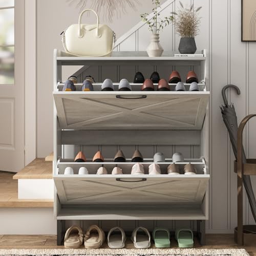 Shoe Storage Cabinet with Flip Drawers