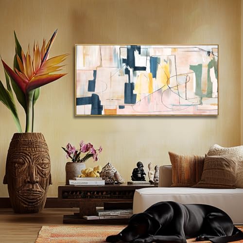 Large Wall Art for Living Room Pink Wall Decor White Flowers Artwork Canvas Poster Pictures Black Arts Abstract Gold Paintings for Girls Women Room Office