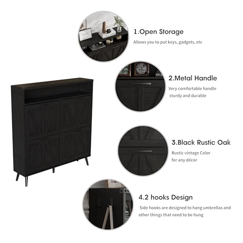 Shoe Cabinet with 2 Flip Drawers & Open Storage