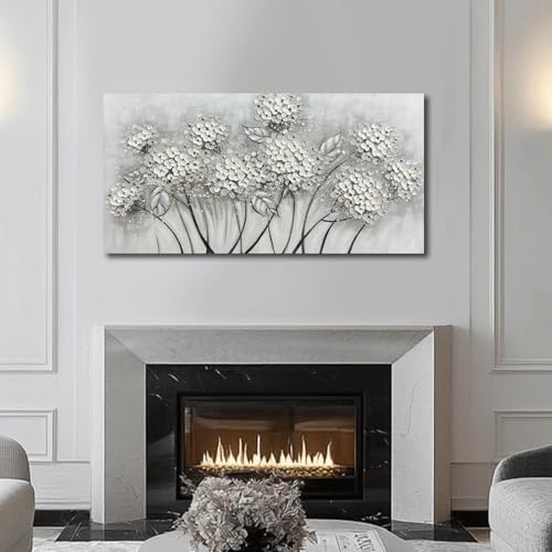 White Wall Art Frame Wall Decor Large Abstract Canvas Pictures Living Room Decor Black Gold Canvas Oil Paintings Flowers Decorations Oversized Arts for Home Office Bedroom