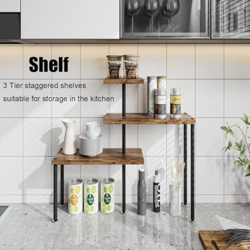 Corner Shelf Countertop Organizer 3 Tier Kitchen Corner Shelves Adjustable Spice Storage Rack for Bathroom Coffee Area Over Sink