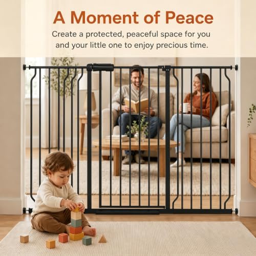 Baby Gate Extra Wide Pressure Mounted Walk Through Swing Auto Close Safety Black Metal Toddler Kids Child Dog Pet Puppy for Stairs