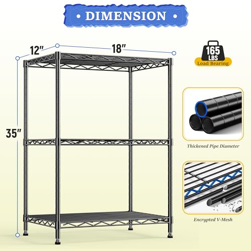 Metal Shelving Unit Adjustable Storage Shelves Wire Shelving Heavy Duty Garage Shelving Steel Wire Rack for Laundry Bathroom Kitchen Pantry Closet Garage Black