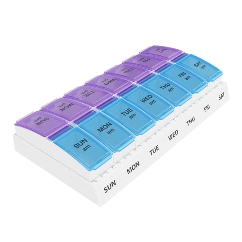 Weekly (7-Day) AM/PM Pill Organizer, Vitamin and Medicine Box, Large Pop-Out Compartments, 2 Times a Day