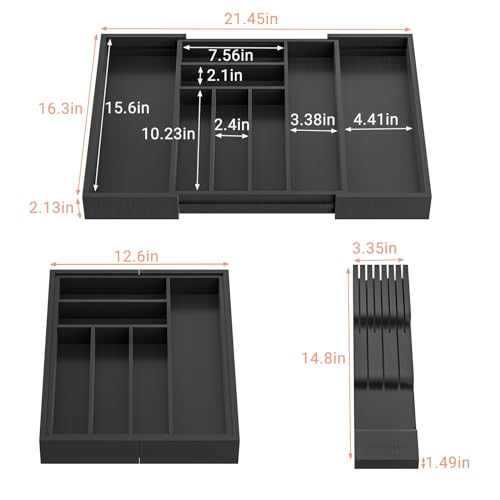 Expandable Bamboo Silverware Organizer with Knife Block