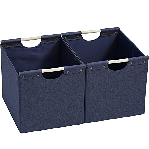 Large Collapsible Storage Bins with Wooden Handles