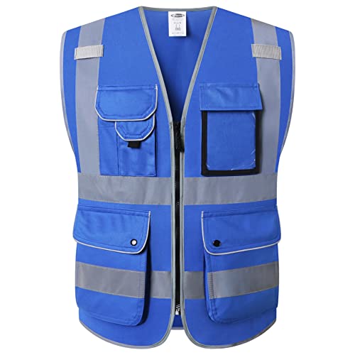 9 Pockets Class 2 High Visibility Zipper Front Safety Vest With Reflective Strips Meets ANSI