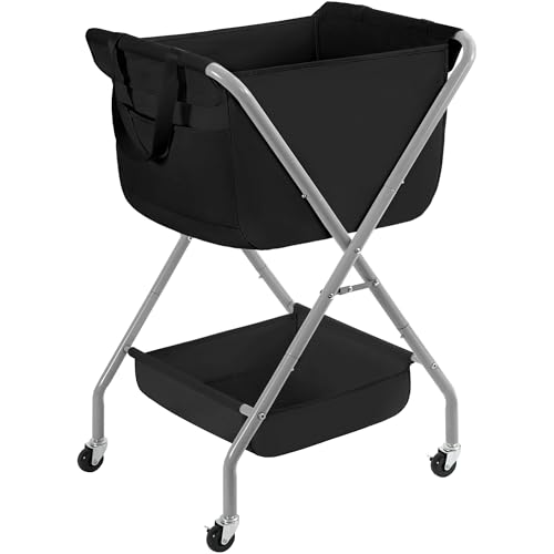 Collapsible Laundry Cart with Wheels Rolling Laundry Hamper Clothes Basket with Wheels