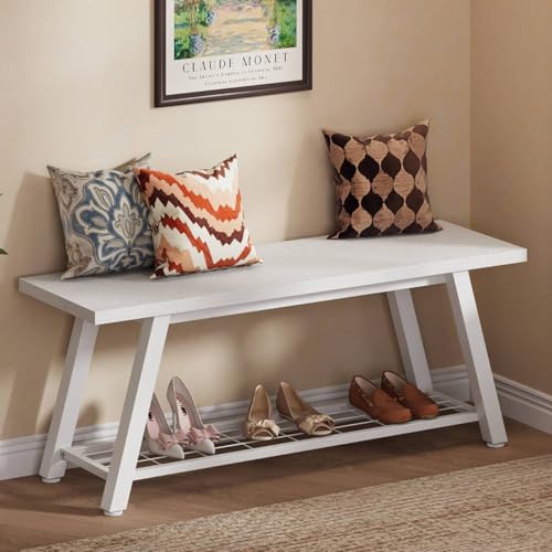 Industrial Entryway Bench Rustic Wood and Metal Storage Bench for Indoor Living Dining Room Bedroom Long Shoe Benches Seat
