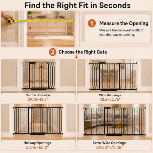 Baby Gate Extra Wide Pressure Mounted Walk Through Swing Auto Close Safety Black Metal Toddler Kids Child Dog Pet Puppy for Stairs