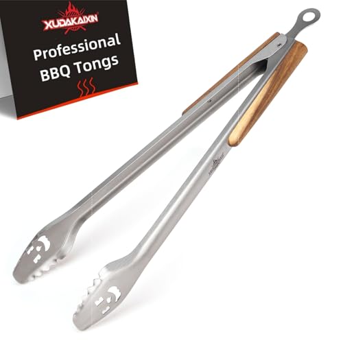 18 Inch Extra Long Stainless Steel BBQ Tongs with Ergonomic Acacia Wood Handle