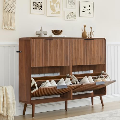 47" Fluted Large Shoe Cabinet with 4 Flip Drawers