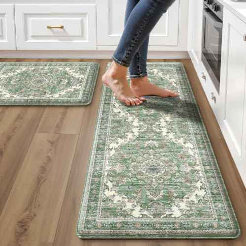 Boho Kitchen Mats for Floor 2 Piece Set Anti Fatigue Cushioned PVC Kitchen Rugs Non Slip Waterproof Farmhouse Mats 2