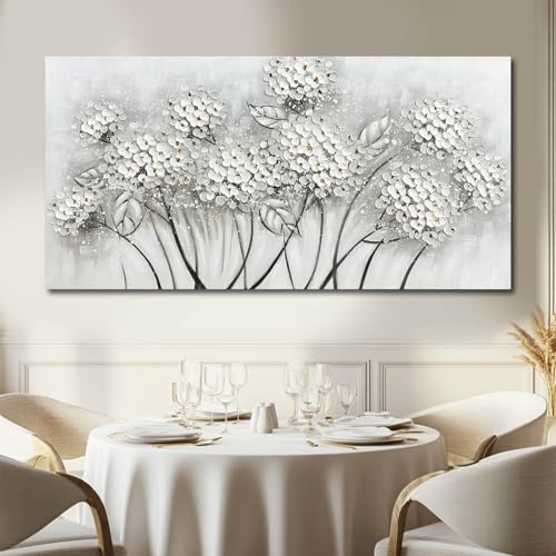 White Wall Art Frame Wall Decor Large Abstract Canvas Pictures Living Room Decor Black Gold Canvas Oil Paintings Flowers Decorations Oversized Arts for Home Office Bedroom