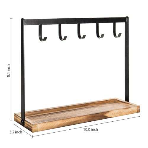 Black Metal Entryway Key Holder with 5 Hooks and Burnt Wood Base