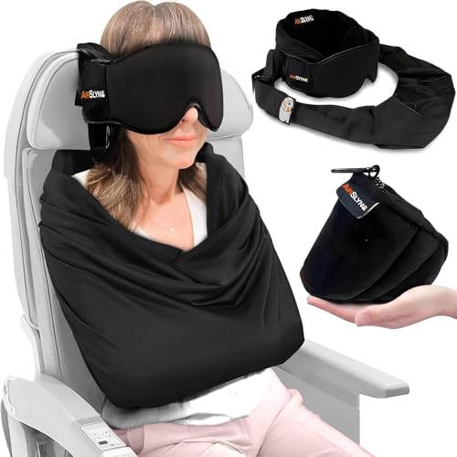 3-in-1 Airplane Sleep Support System - 2 Pack Integrated Plane Sleeping Accessories with Memory Foam Long Haul Flight Pillow