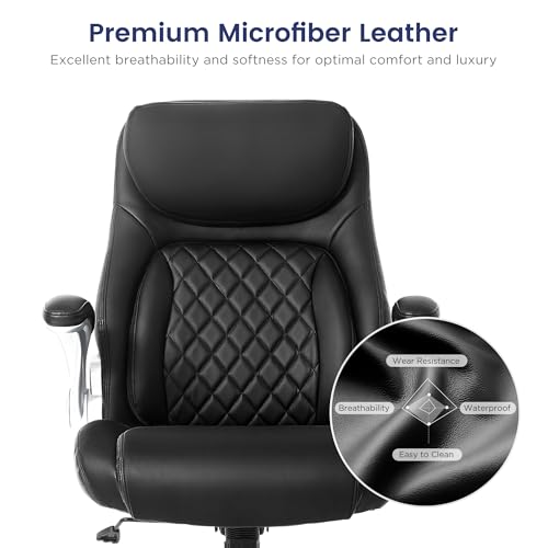 Ergonomic Office Chair Premium Leather Adjustable Lumbar Support and Armrests High Back Executive Computer Desk Chair