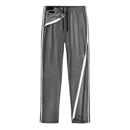 Unisex Tearaway Pants with 2 Side Zippers Snaps for Post Surgery Men Cotton Rip Off Breakaway Pant for Hip Replacement