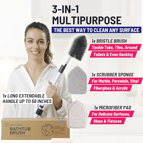 Shower Scrubber 3 in 1 Extendable Long Handle 58" Cleaning Brush