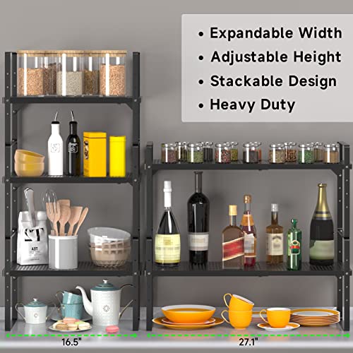 Expandable Cabinet Storage Shelf Stackable Organizer Rack for Kitchen Bathroom Pantry Spice Cupboard Coffee Countertop Home Office Desk Heavy Duty Nonslip