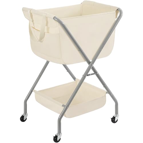 Collapsible Laundry Cart with Wheels Rolling Laundry Hamper Clothes Basket with Wheels