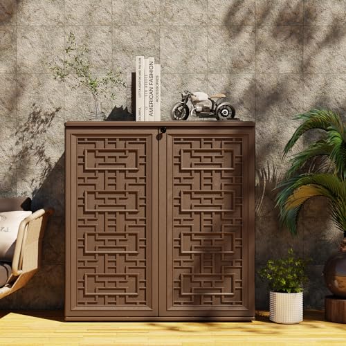 Mrossa Indoor Outdoor Storage Cabinet Waterproof with 1 Shelves Resin Outdoor Cabinets for Patio