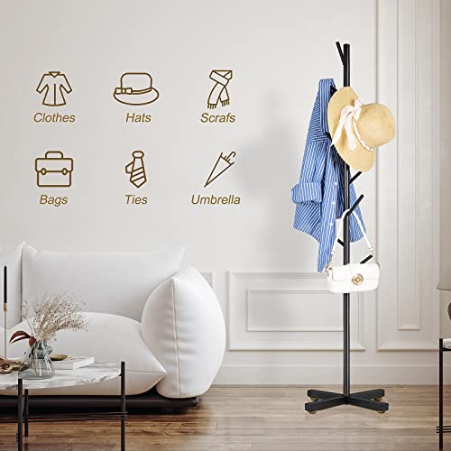 Metal Coat Rack Freestanding with 8 Hooks for Entryway