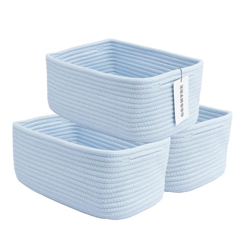 Small Woven Storage Baskets Decorative Rope Bins for Organizing Shelves