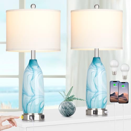 Glass Table Lamps Set of 2 White